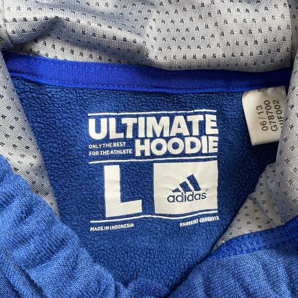 Adidas Ultimate Hoodie Climawarm Long Sleeve Blue Fleece Sweatshirt Size Large - Picture 2 of 7